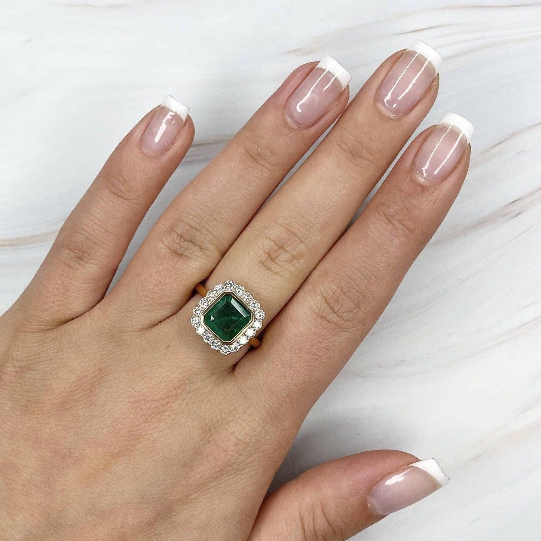 For Sale:  Imperial Jewels 18ct Rose Gold Emerald and Diamond Ring 5