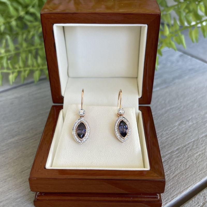 Imperial Jewels 18ct Rose Gold (No Heat) Marquise Purple Sapphire Earrings In New Condition For Sale In Sydney, NSW