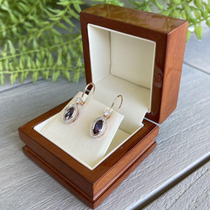 Women's Imperial Jewels 18ct Rose Gold (No Heat) Marquise Purple Sapphire Earrings For Sale