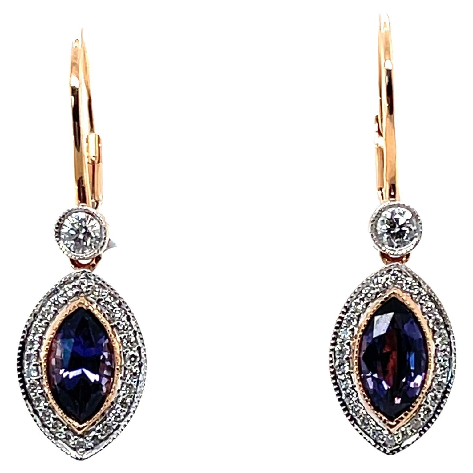 Imperial Jewels 18ct Rose Gold (No Heat) Marquise Purple Sapphire Earrings For Sale