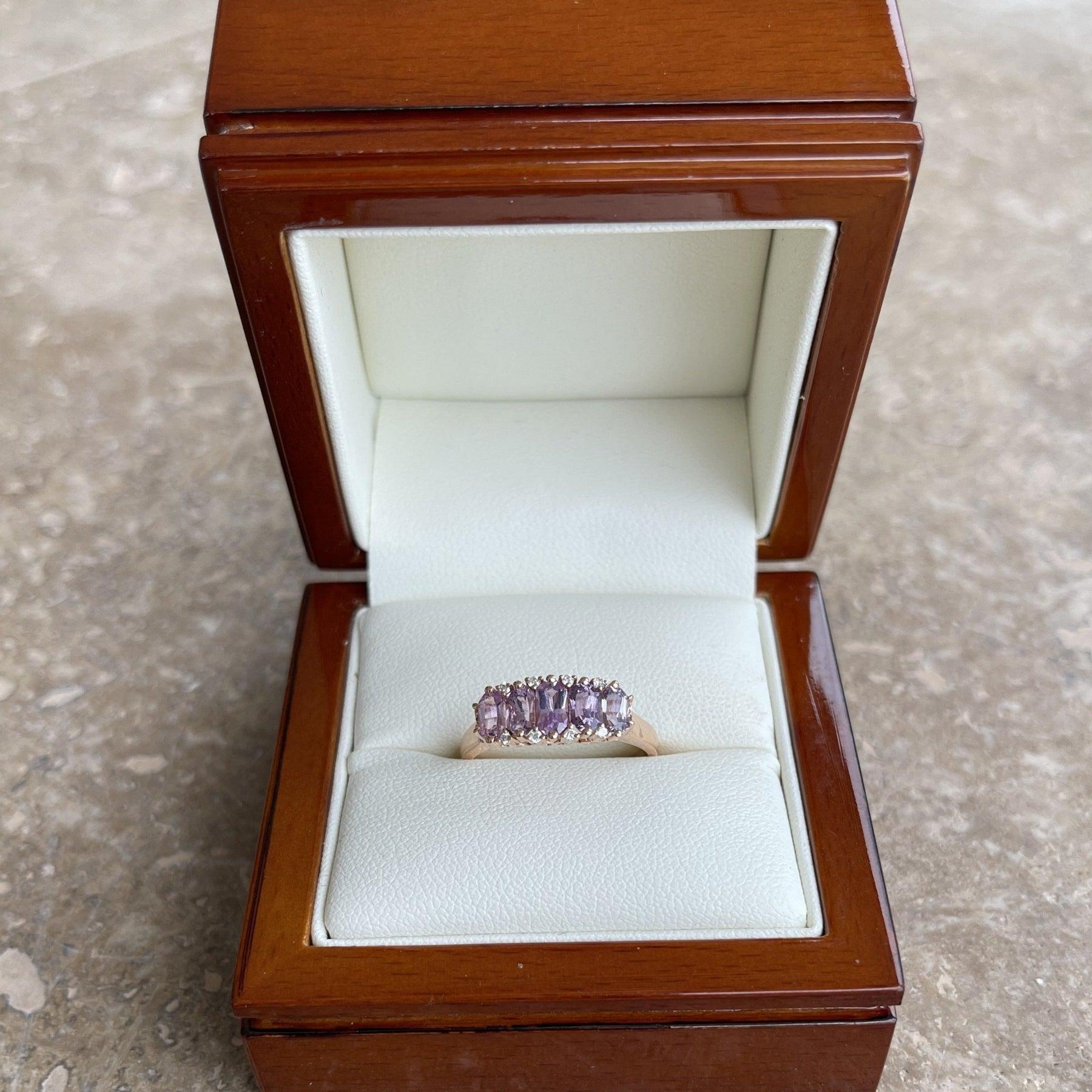 For Sale:  18ct Rose Gold 'No Heat' Purple Coloured Sapphire Ring 7