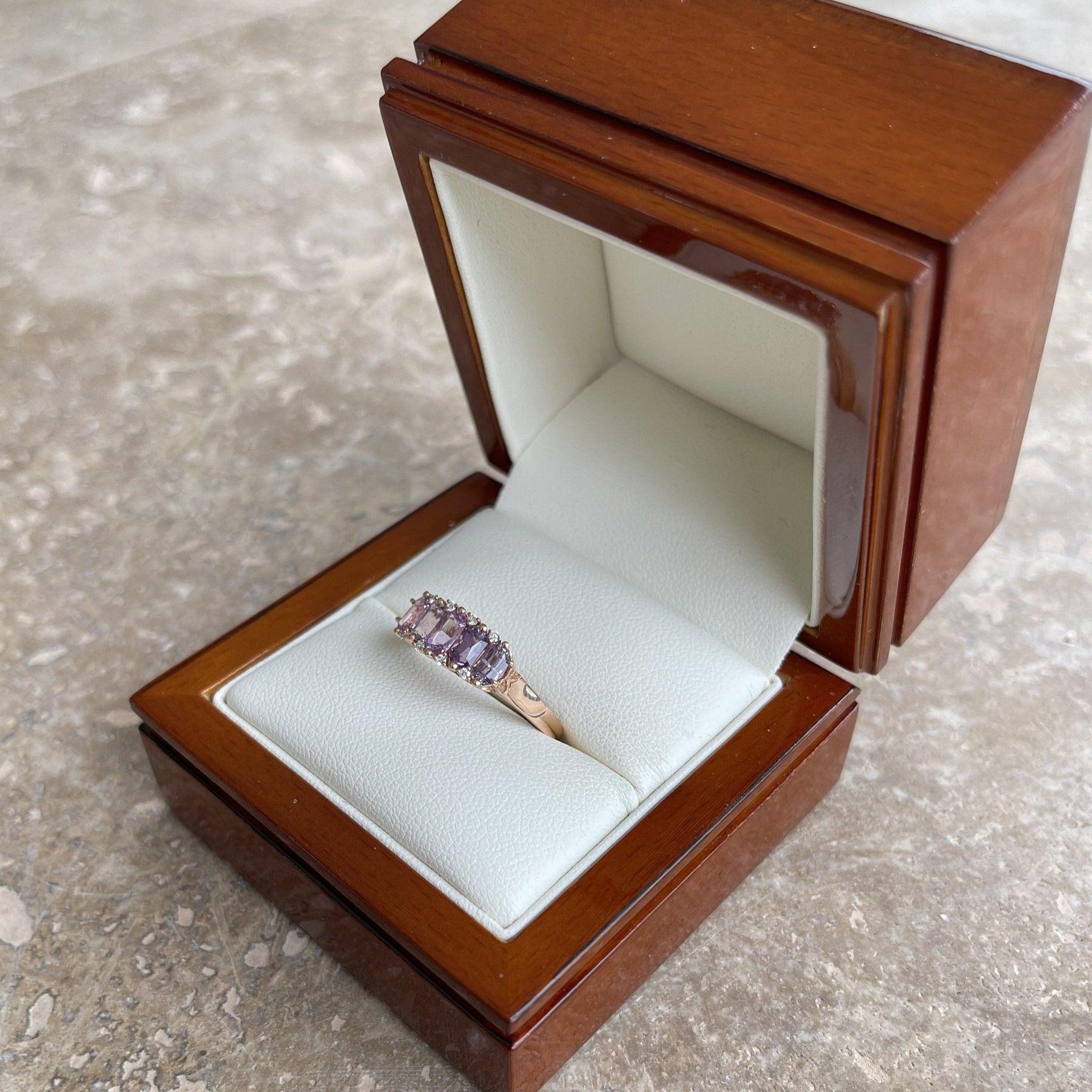 For Sale:  18ct Rose Gold 'No Heat' Purple Coloured Sapphire Ring 9