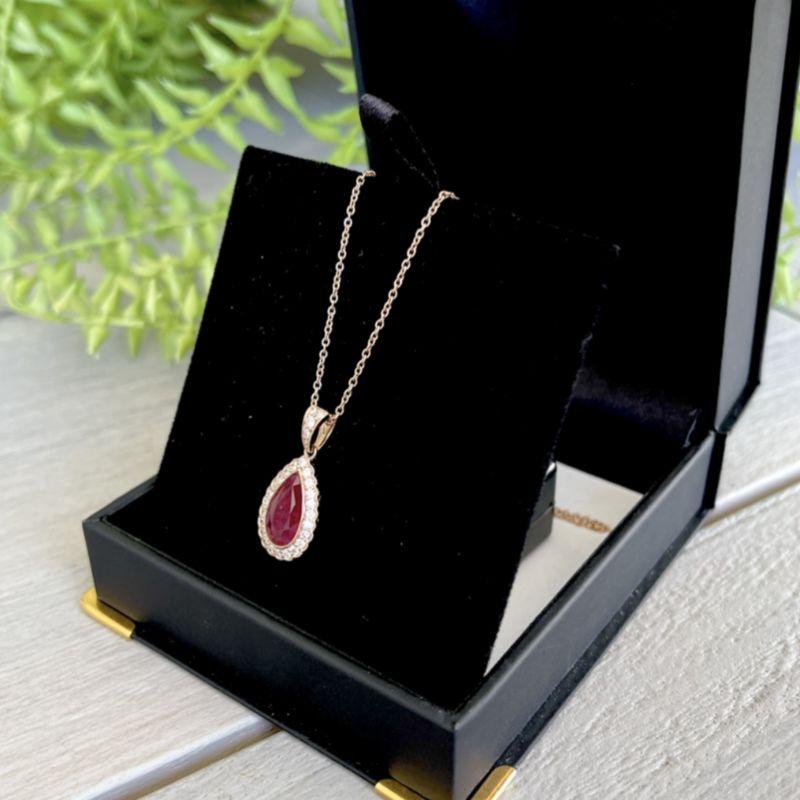 Women's 18ct Rose Gold 'No Heat' Ruby and Diamond Necklace and Pendant For Sale