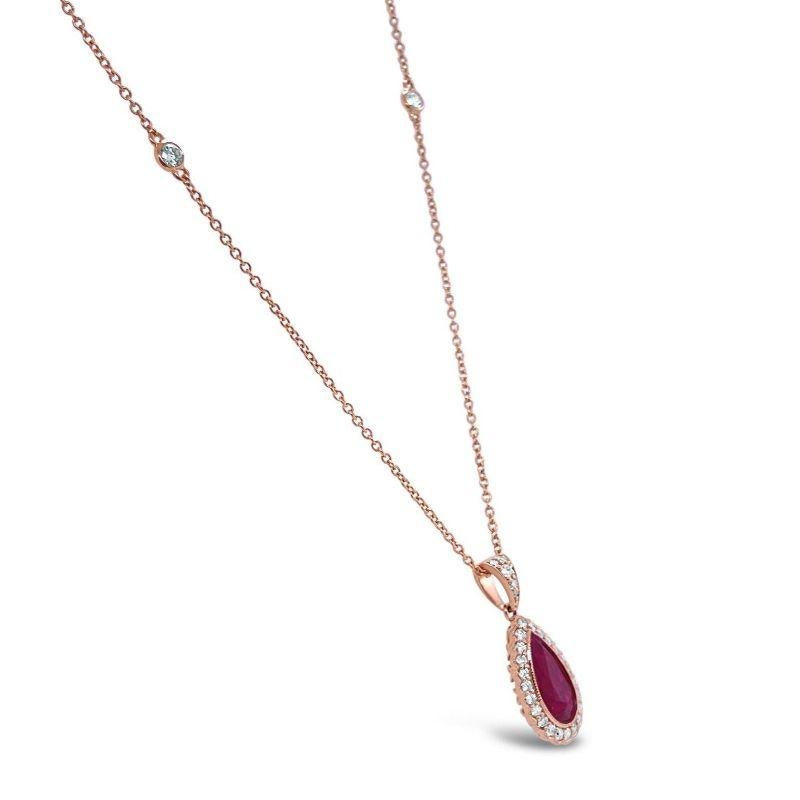 Contemporary 18ct Rose Gold 'No Heat' Ruby and Diamond Necklace and Pendant For Sale