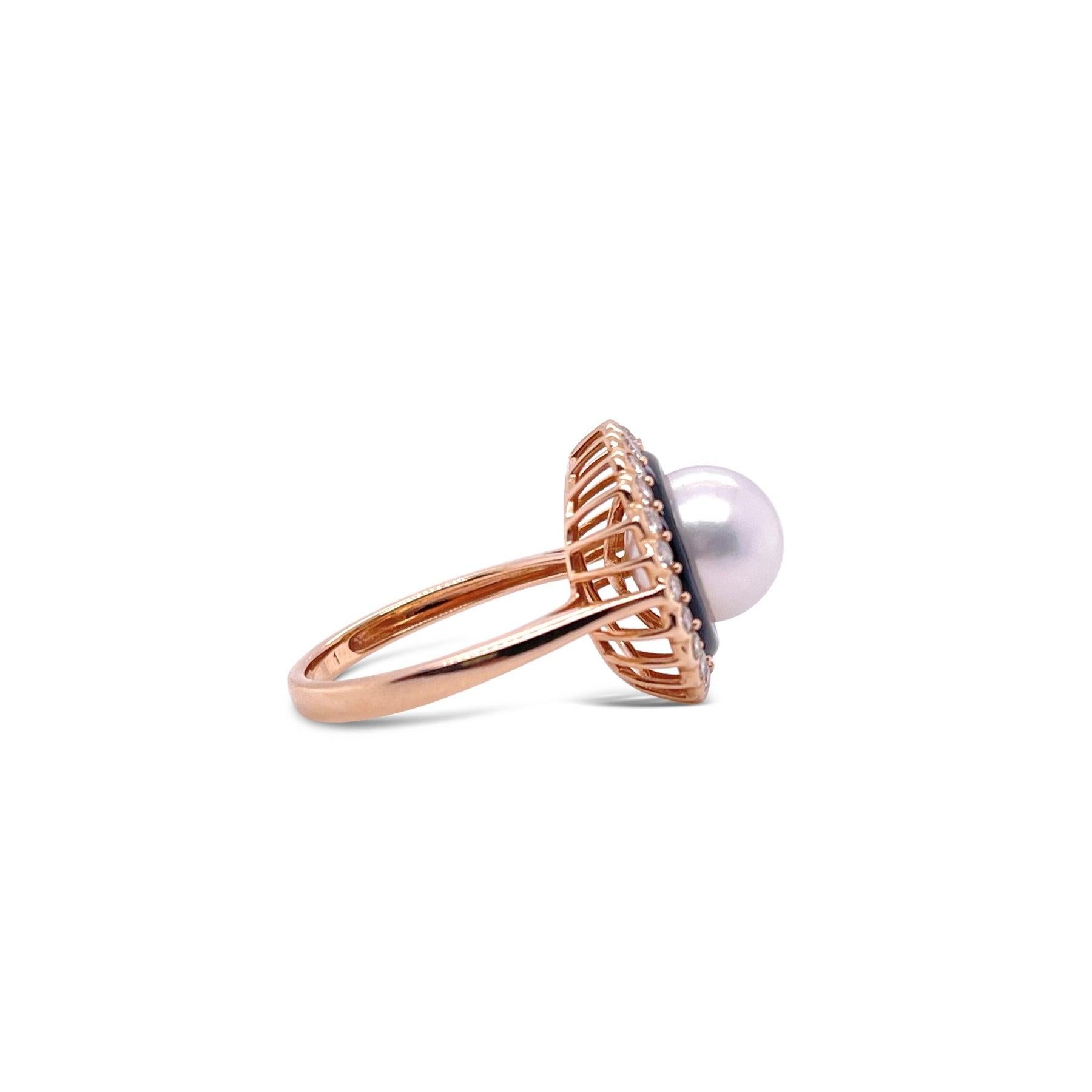 For Sale:  18ct Rose Gold Pearl and Diamond Onyx Ring 3