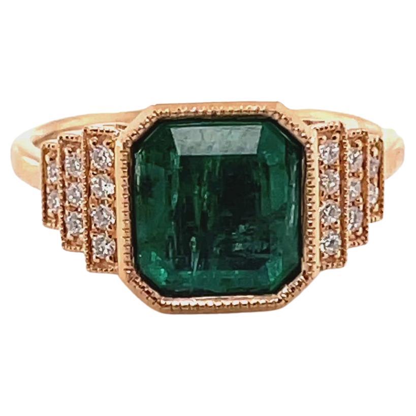 For Sale:  18ct Rose Gold Ring with 2.51ct Emerald and Diamond 6