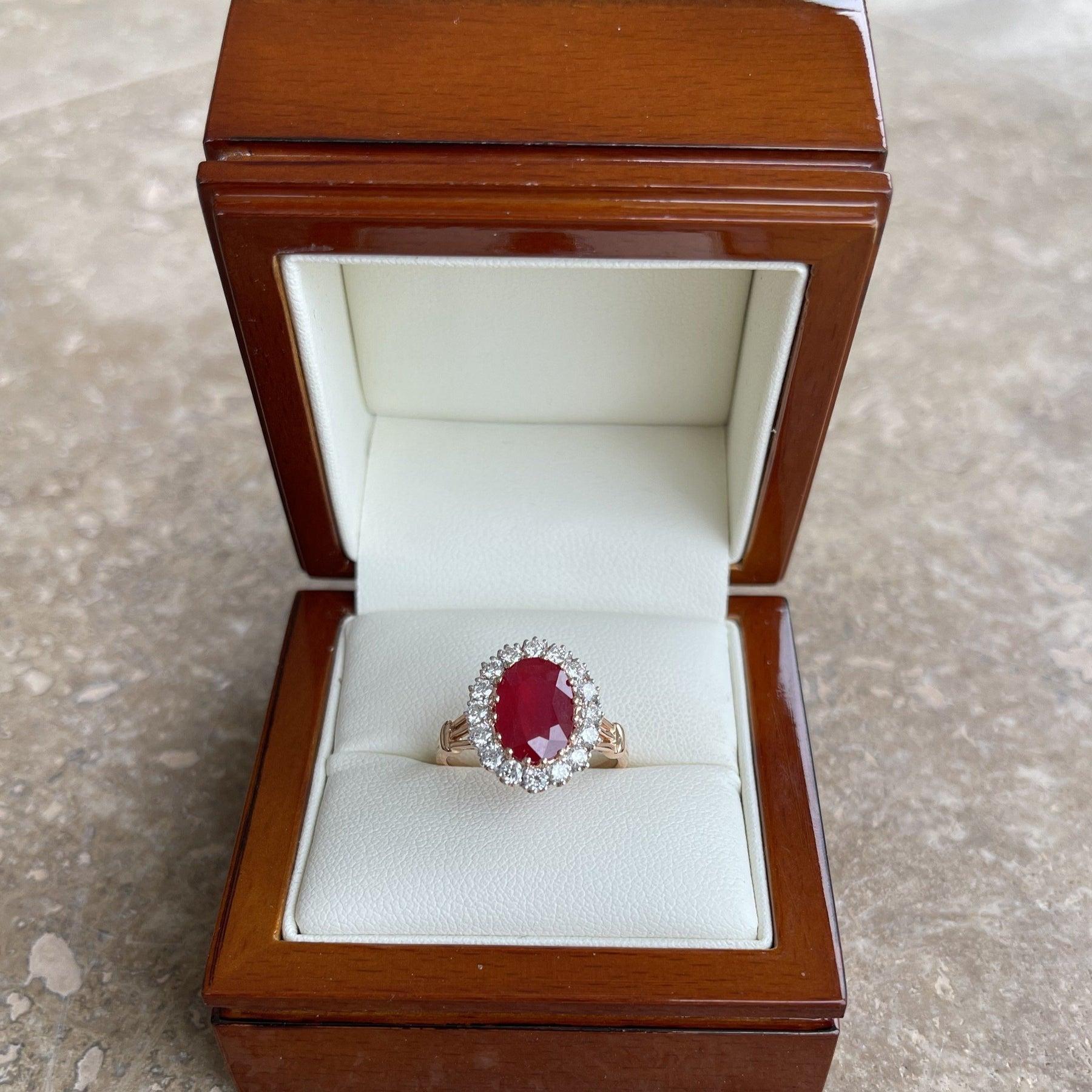For Sale:  18ct Rose Gold Ruby and Diamond Ring 7