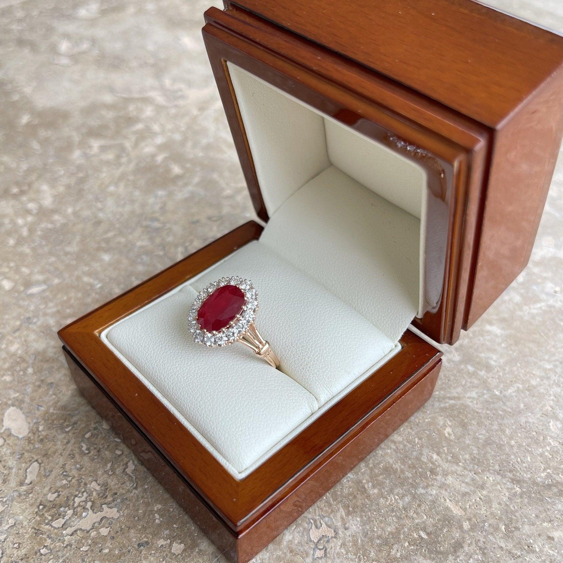 For Sale:  18ct Rose Gold Ruby and Diamond Ring 9