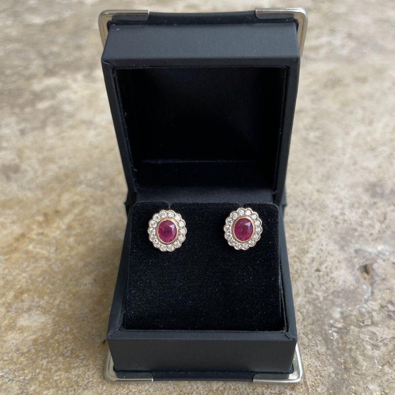 Oval Cut Imperial Jewels 18ct Rose Gold Ruby and Diamond Stud Earrings For Sale