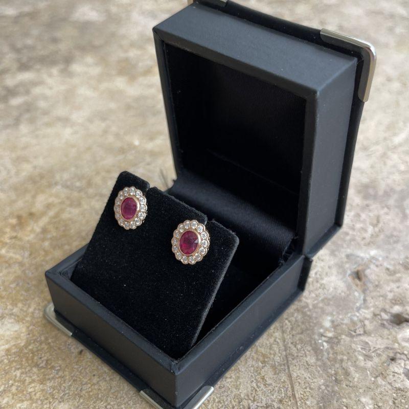 Imperial Jewels 18ct Rose Gold Ruby and Diamond Stud Earrings In New Condition For Sale In Sydney, NSW