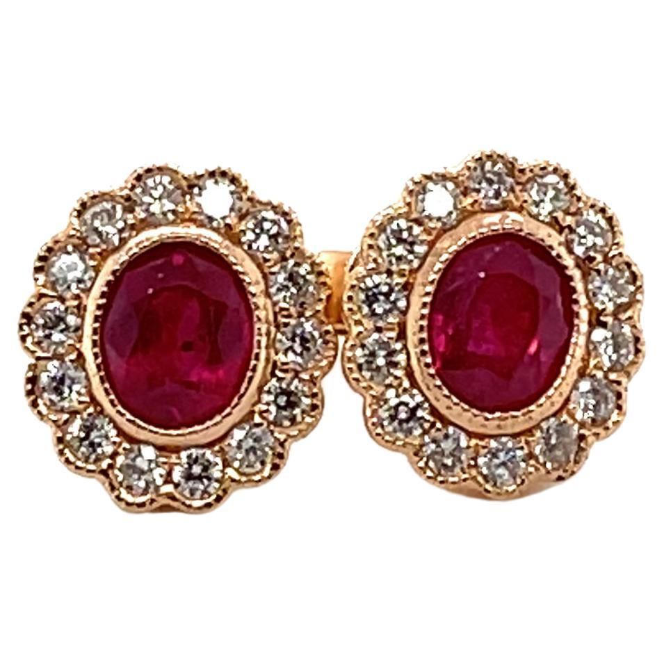 Imperial Jewels 18ct Rose Gold Ruby and Diamond Stud Earrings For Sale