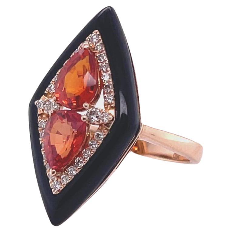 En vente :  Bague en or rose 18 carats, saphirs, diamants et onyx