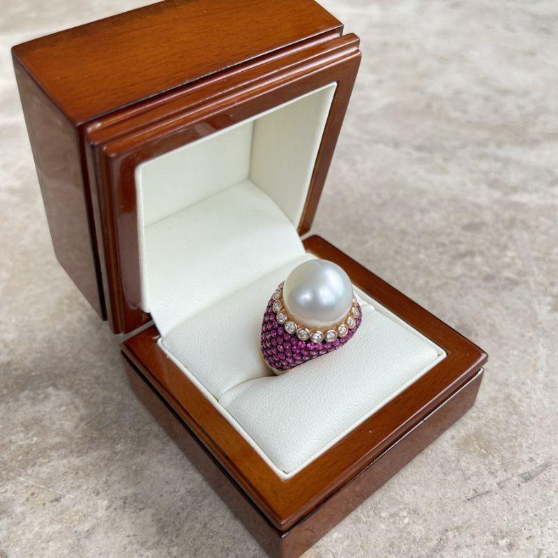 For Sale:  18ct Rose Gold South Sea Pearl and Ruby Ring 8