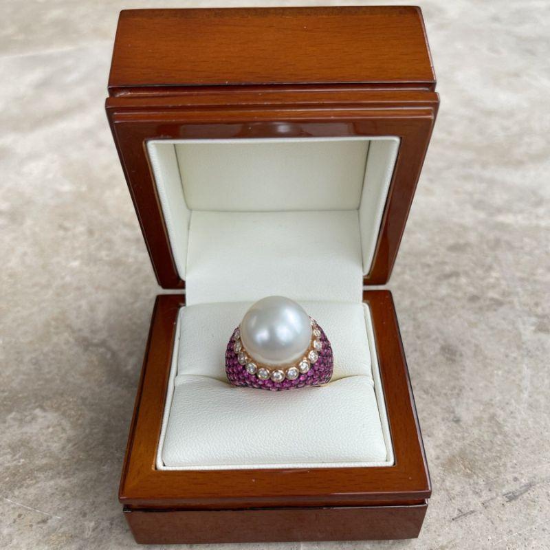 For Sale:  18ct Rose Gold South Sea Pearl and Ruby Ring 9