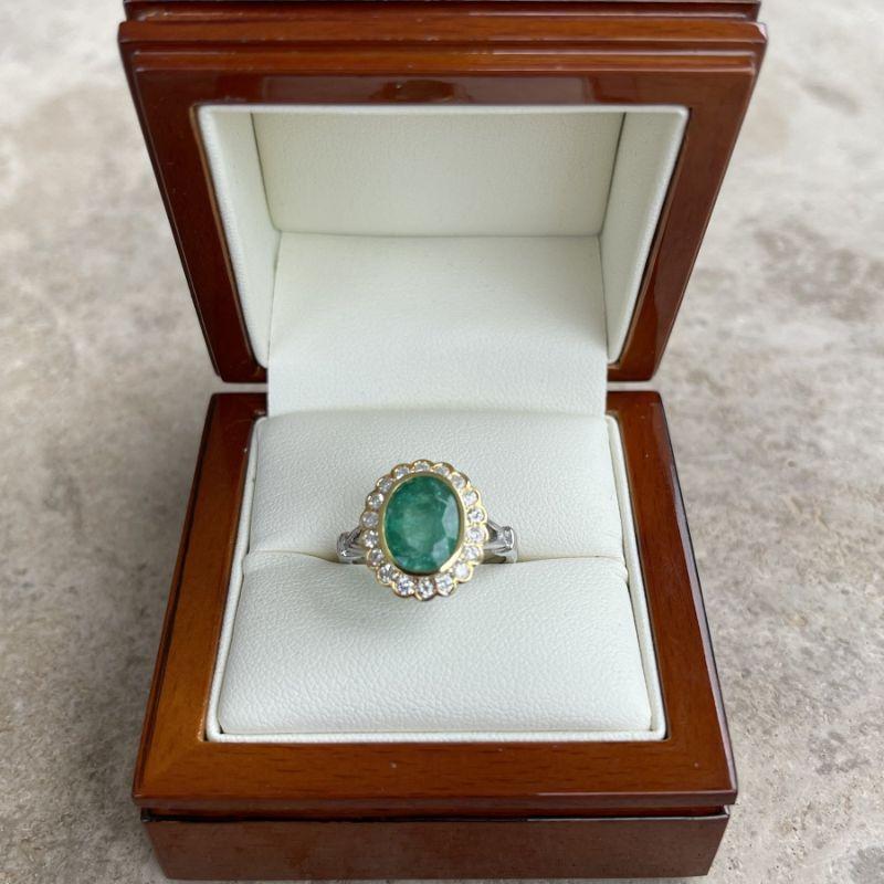 For Sale:  18ct Two Tone Yellow and White Gold 'Heather' Emerald Ring 6