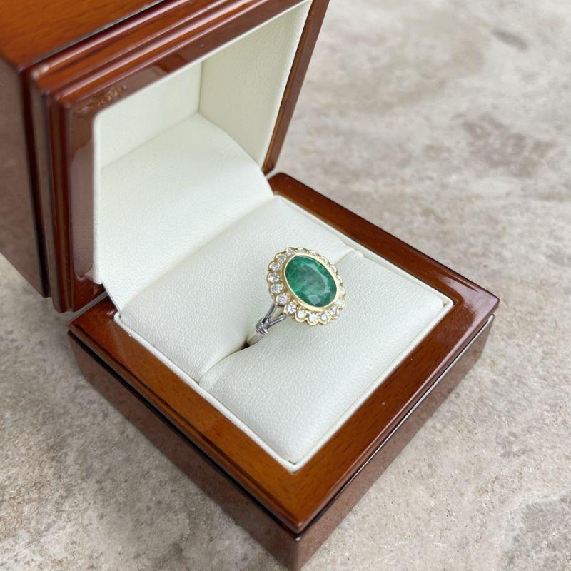 For Sale:  18ct Two Tone Yellow and White Gold 'Heather' Emerald Ring 7