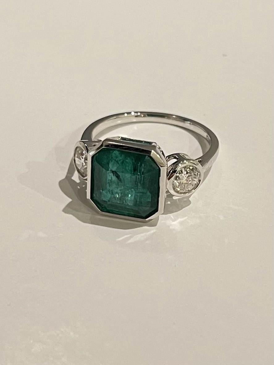 For Sale:  Imperial Jewels 18ct White Gold 3.85ct Emerald and Diamond Ring 7