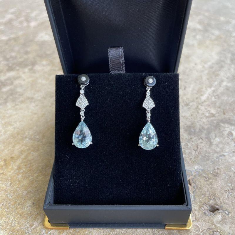 18ct White Gold Aquamarine and Diamond Pierced Drop Earring In New Condition For Sale In Sydney, NSW