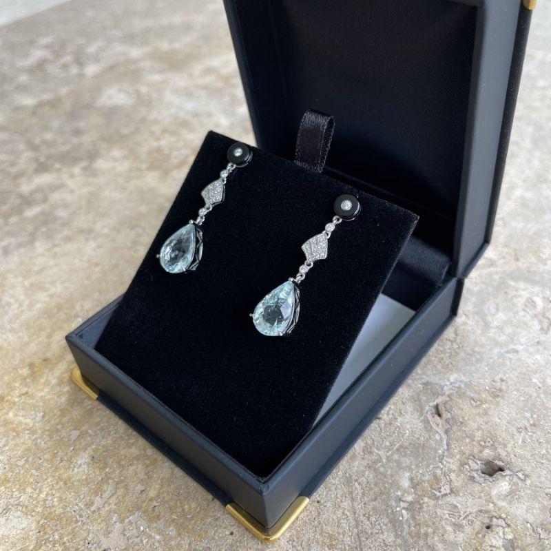 Women's 18ct White Gold Aquamarine and Diamond Pierced Drop Earring For Sale