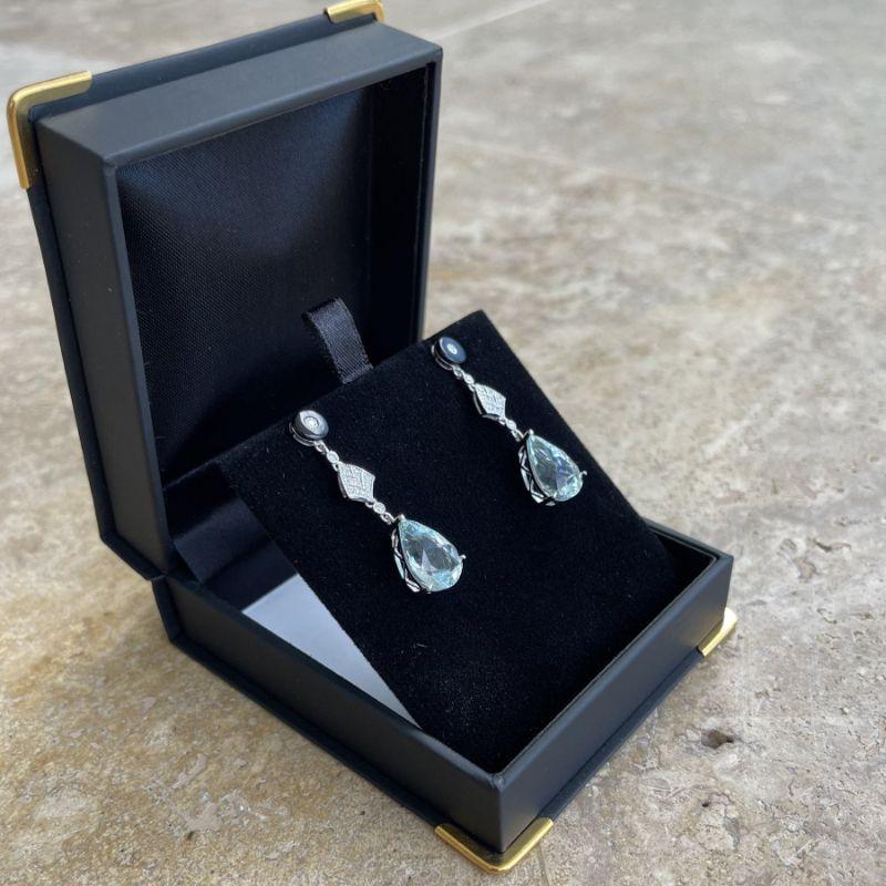 18ct White Gold Aquamarine and Diamond Pierced Drop Earring For Sale 1