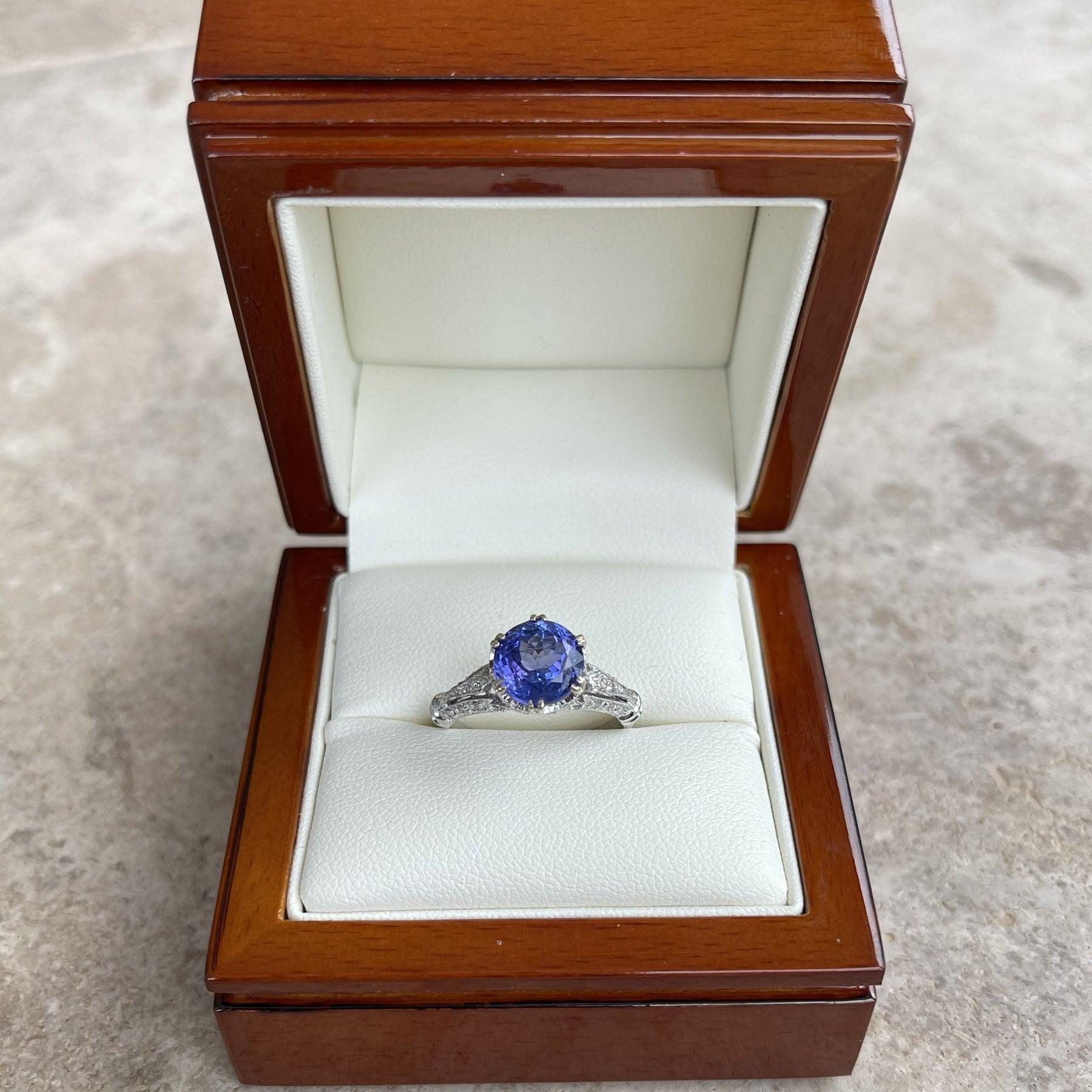 For Sale:  18ct White Gold Art Deco Style Tanzanite and Diamond Ring 7