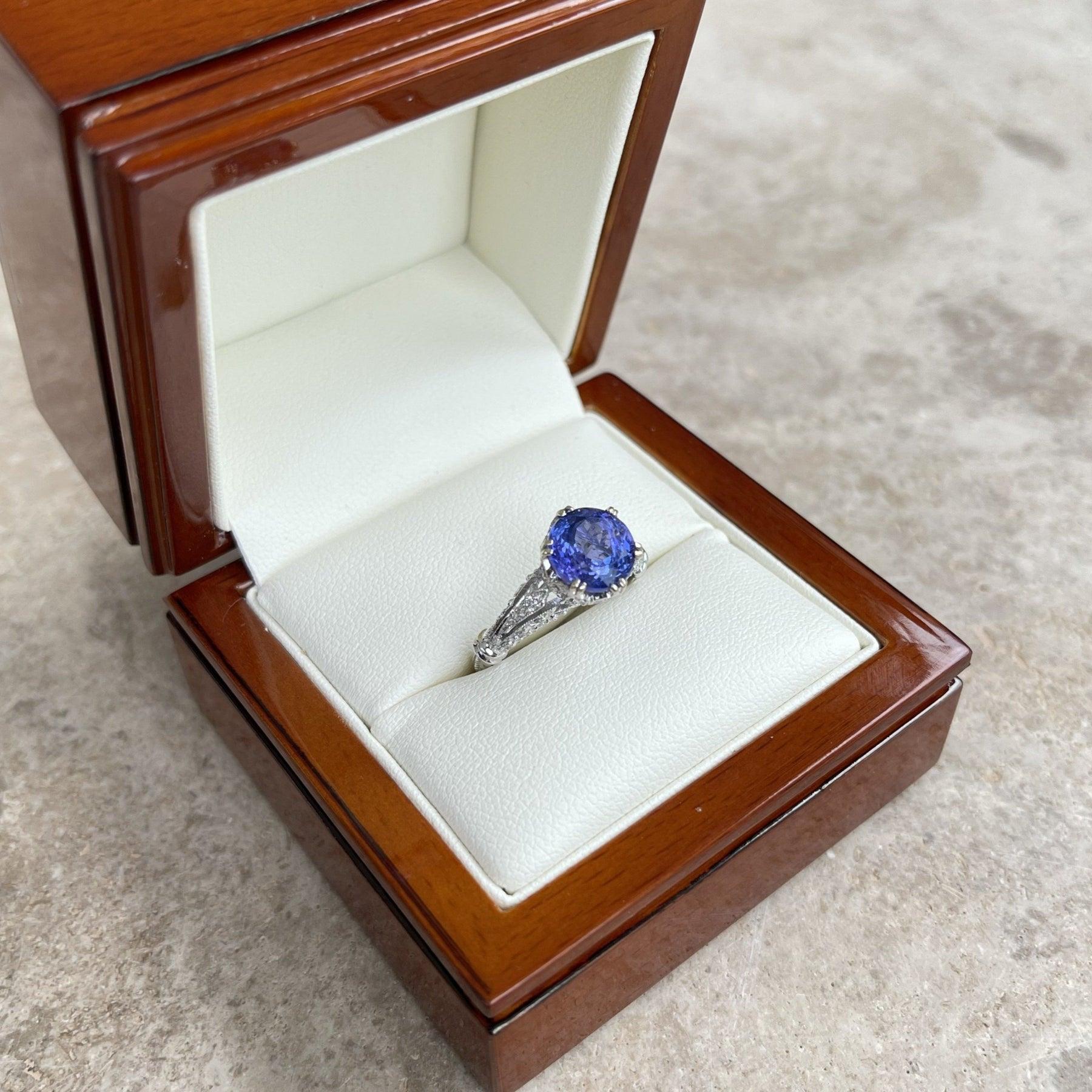 For Sale:  18ct White Gold Art Deco Style Tanzanite and Diamond Ring 8