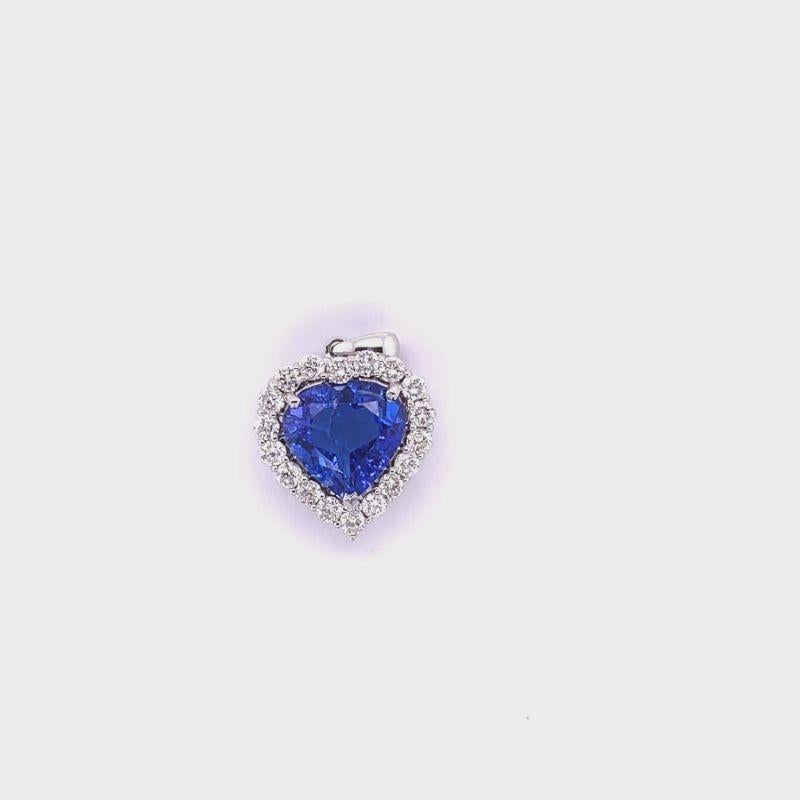 Heart Cut 18ct White Gold Blue Sapphire and Diamond Pendant For Sale