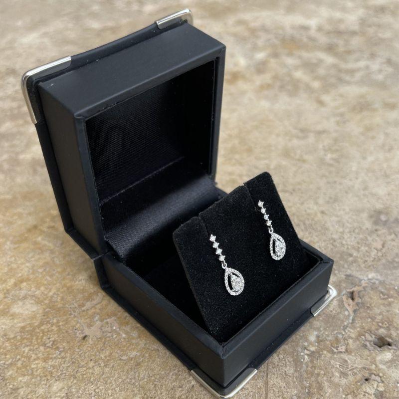 Brilliant Cut 18ct White Gold Diamond Drop Earring Studs For Sale