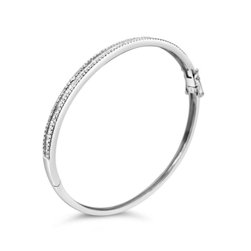 Contemporary 18ct White Gold Diamond Hinged Bangle For Sale