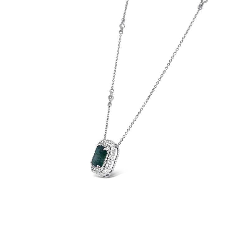 Contemporary 18ct White Gold Emerald and Diamond Pendant and Necklace For Sale