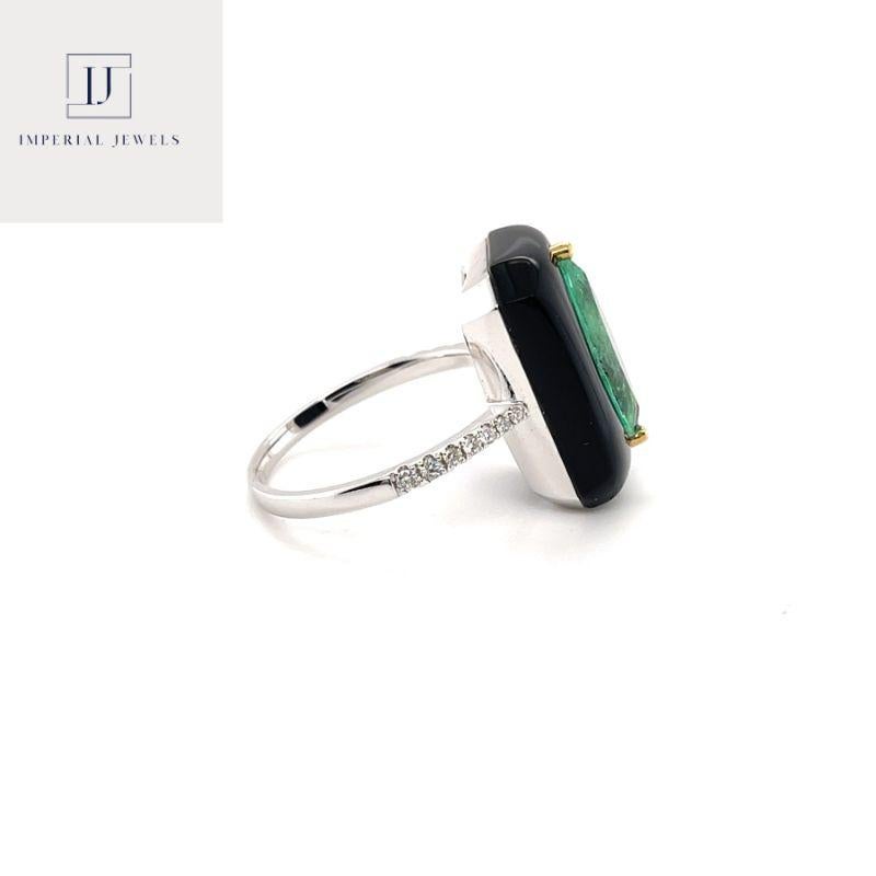 For Sale:  18ct White Gold Marquise Colombian Emerald, Onyx & Diamond Ring 5