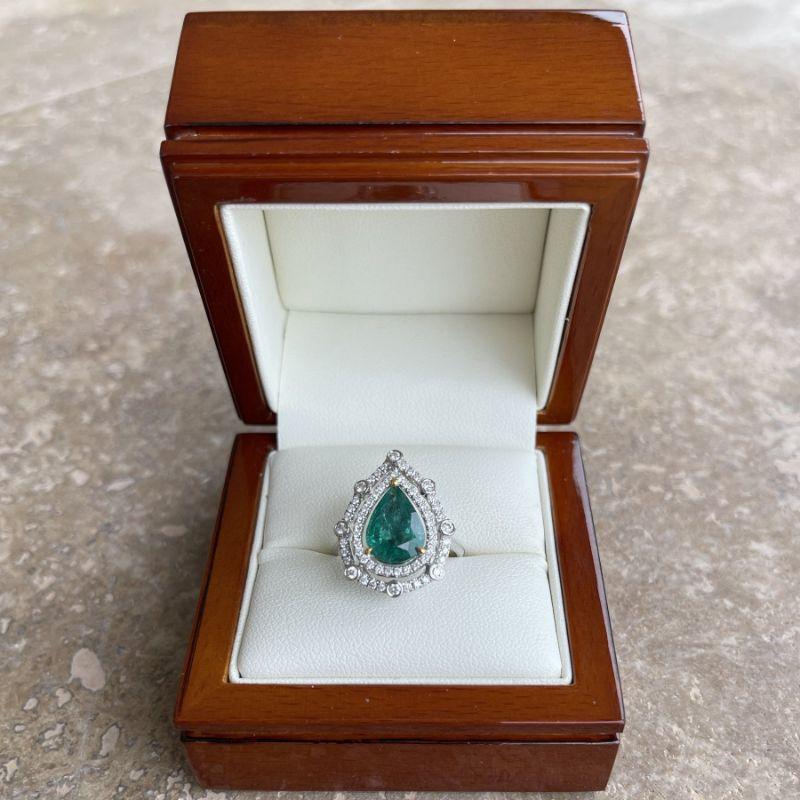 For Sale:  18ct White Gold Pear Emerald and Diamond Ring 7