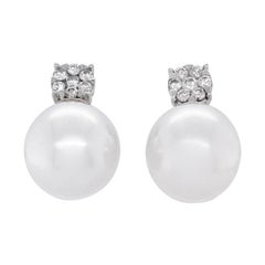 Imperial Jewels 18ct White Gold Pearl and Diamond Drop Stud Earrings