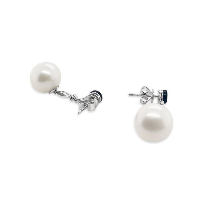 Contemporary Imperial Jewels 18ct White Gold Pearl and Diamond Pierced Drop Earrings For Sale