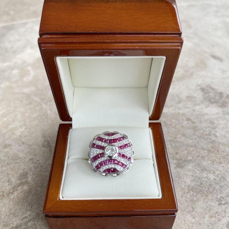 For Sale:  18ct White Gold Ruby and Diamond Cocktail Ring 7