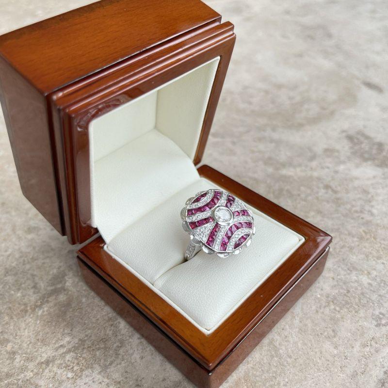 For Sale:  18ct White Gold Ruby and Diamond Cocktail Ring 8
