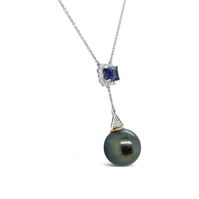 Contemporary 18ct White Gold Tahitian Pearl and Tanzanite Necklace For Sale