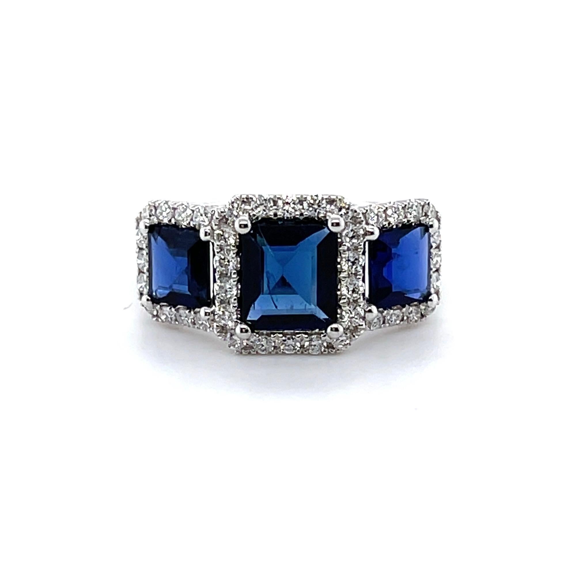 For Sale:  Imperial Jewels 18ct White Gold Trilogy Burmese Blue Sapphire & Diamond Ring