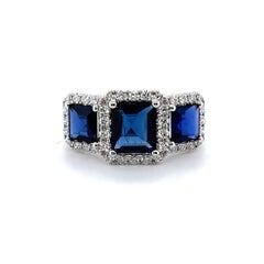 Imperial Jewels 18ct White Gold Trilogy Burmese Blue Sapphire & Diamond Ring