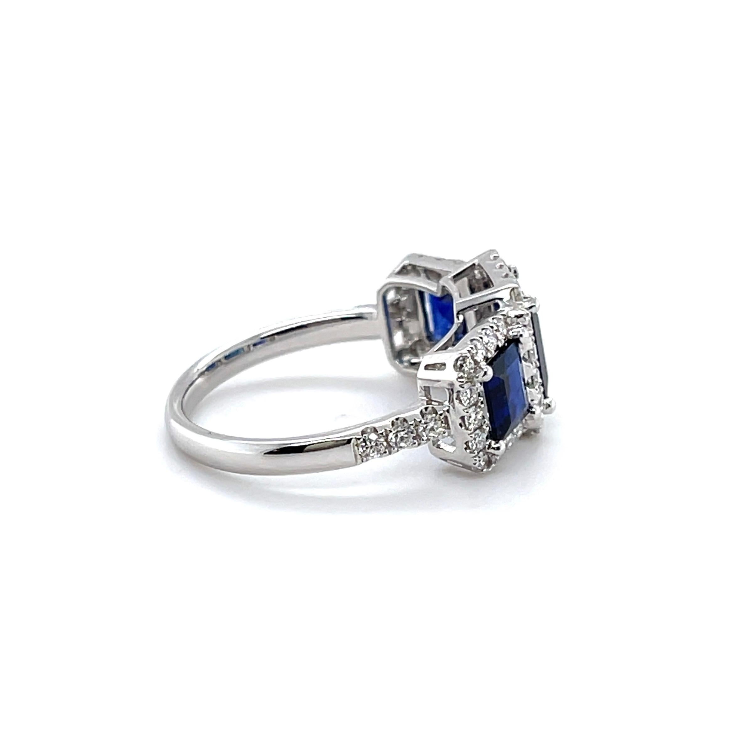 For Sale:  Imperial Jewels 18ct White Gold Trilogy Burmese Blue Sapphire & Diamond Ring 7