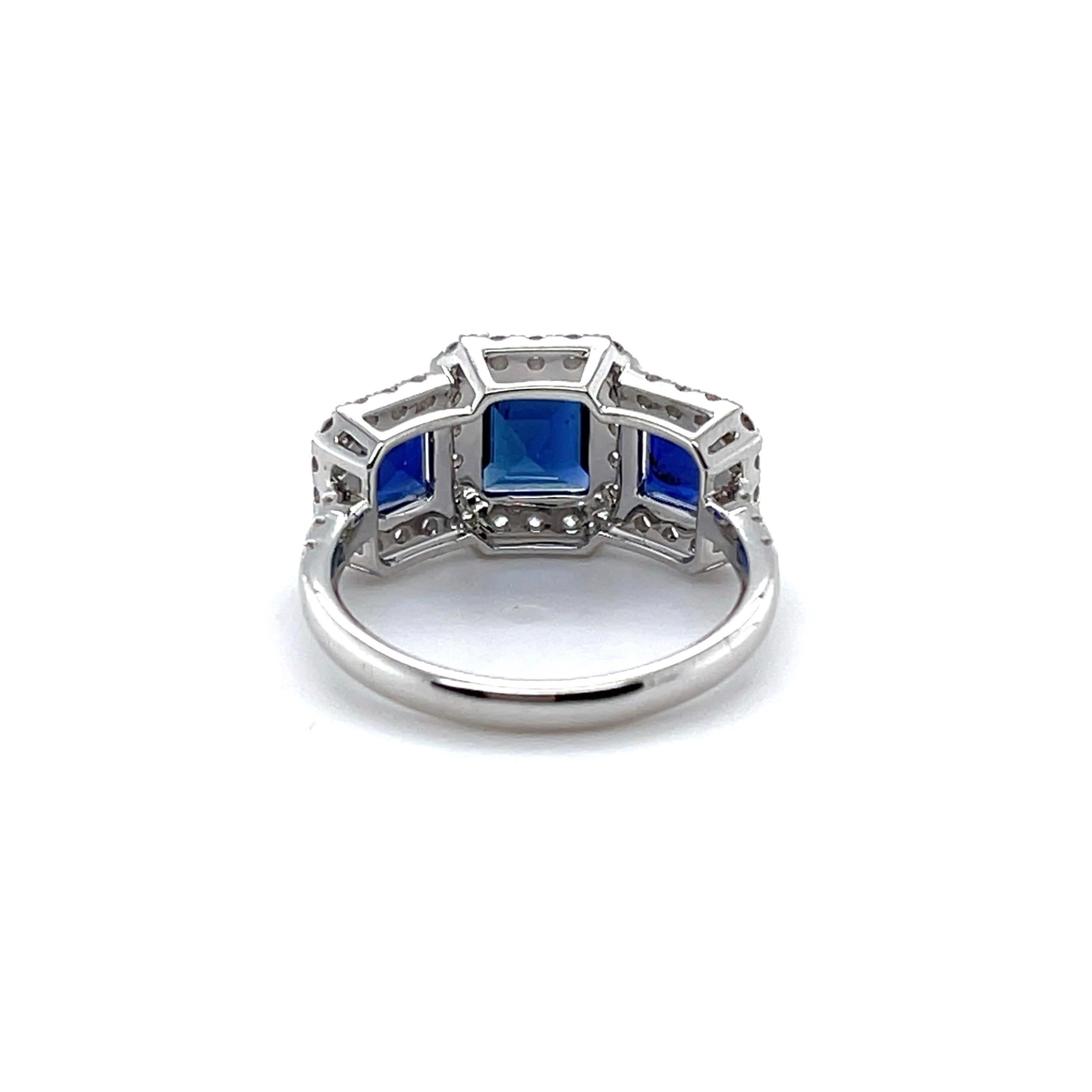 For Sale:  Imperial Jewels 18ct White Gold Trilogy Burmese Blue Sapphire & Diamond Ring 8
