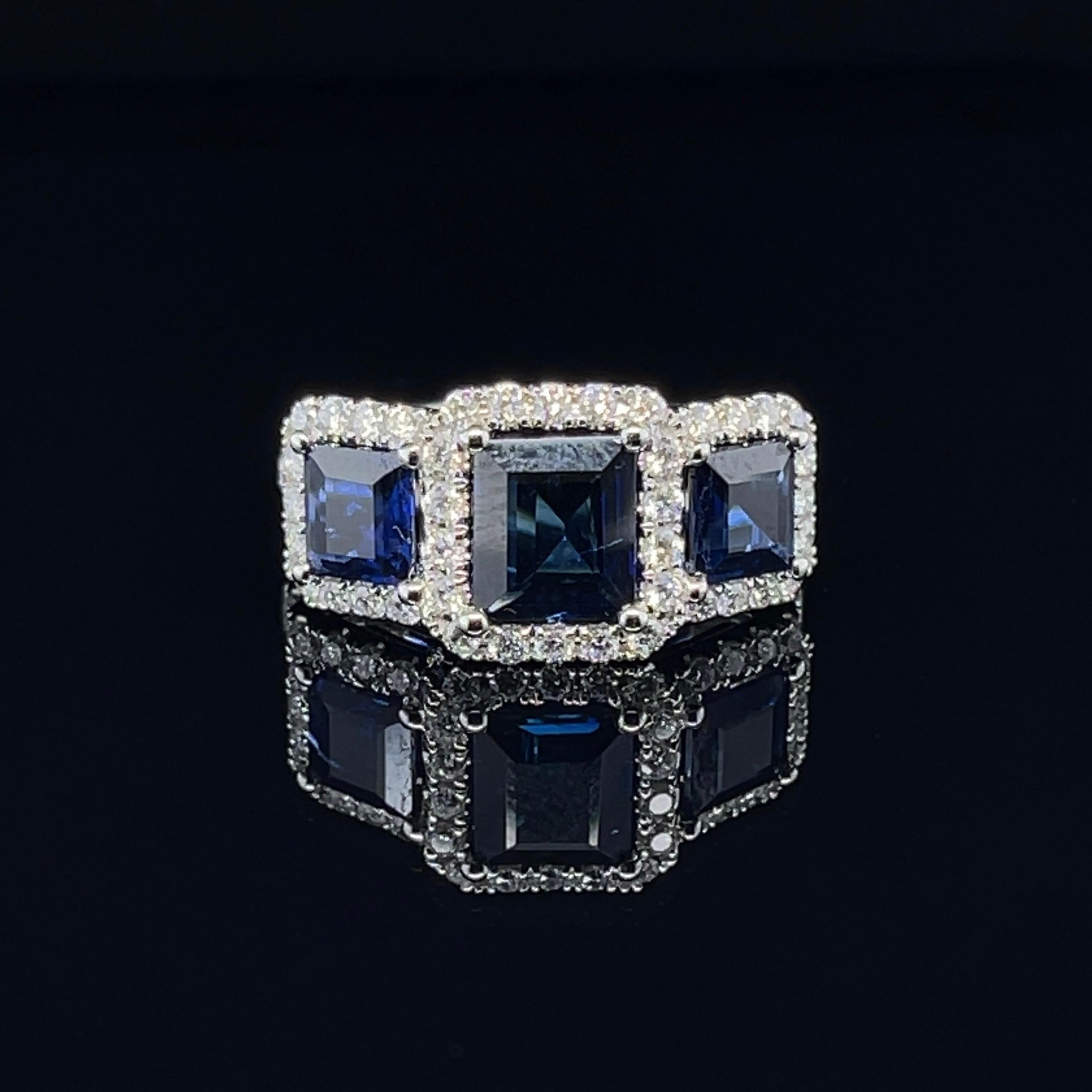 For Sale:  Imperial Jewels 18ct White Gold Trilogy Burmese Blue Sapphire & Diamond Ring 2