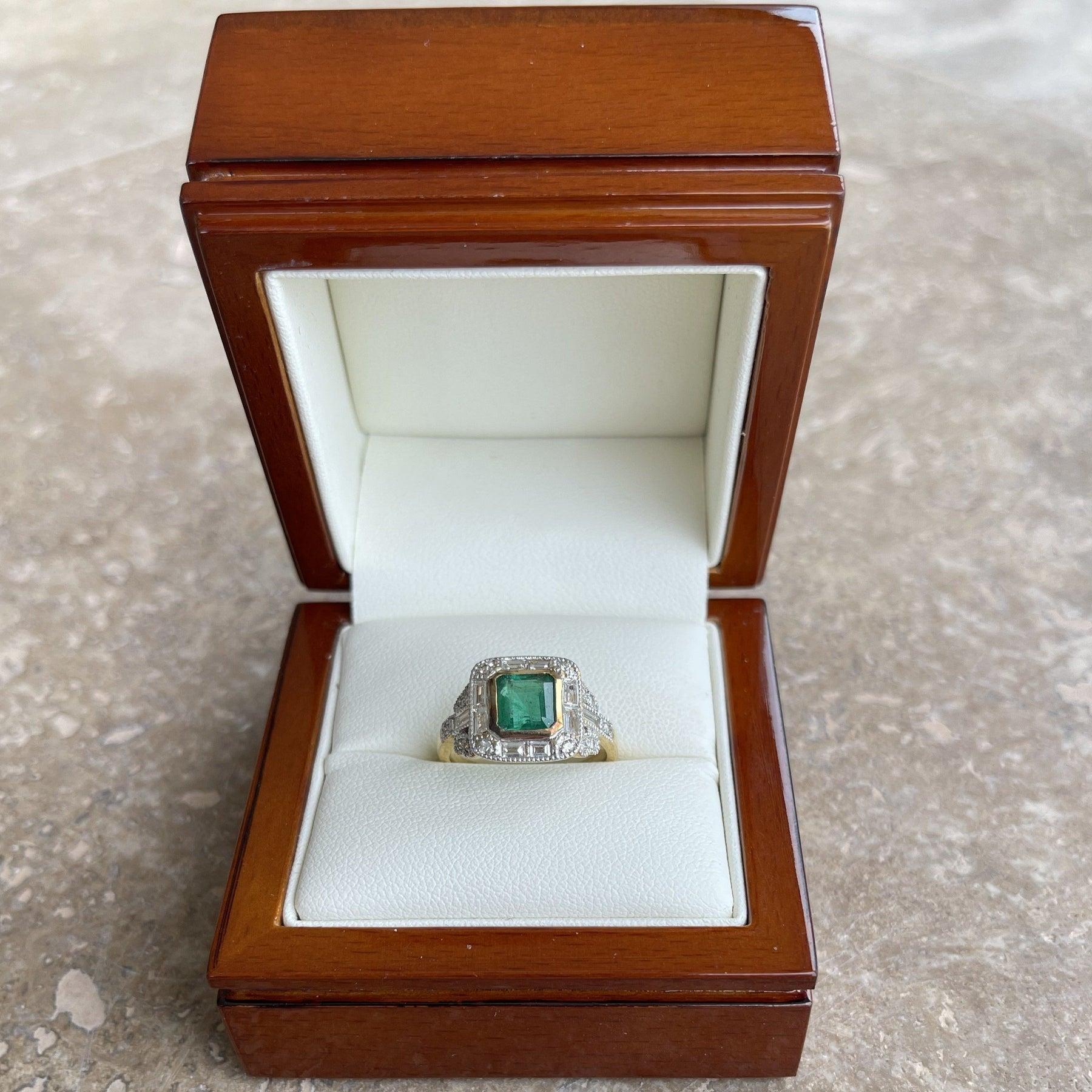 For Sale:  Imperial Jewels 18ct Yellow Gold 2.00ct Emerald and Diamond Ring 7