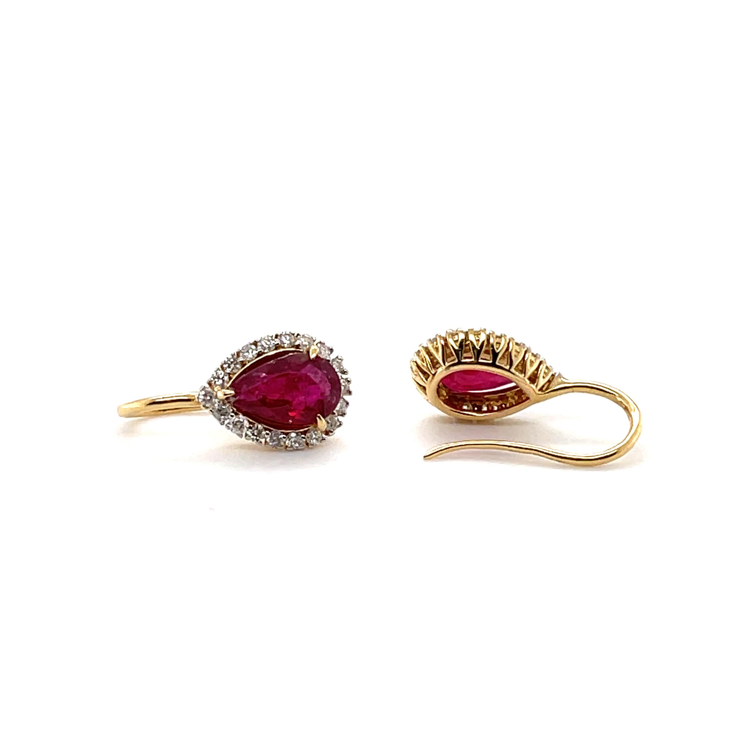 Contemporary Imperial Jewels 18ct Yellow Gold 2.08ct Ruby and Diamond Earrings For Sale