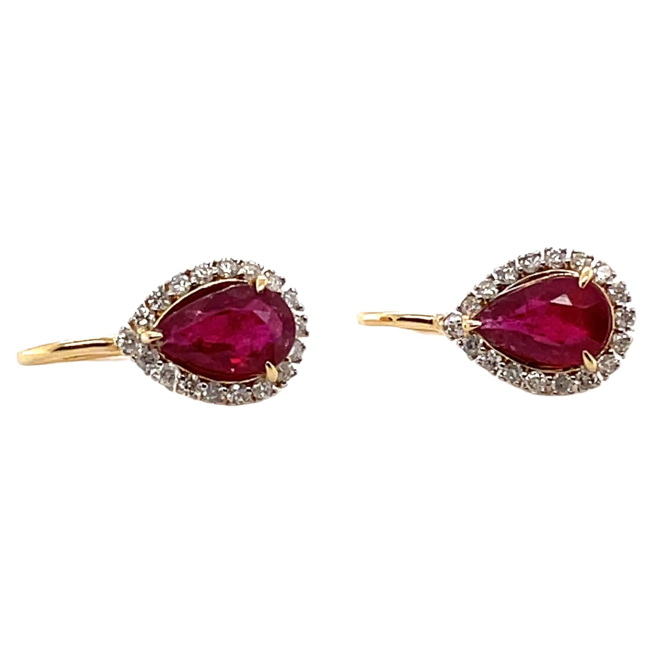 Imperial Jewels 18ct Yellow Gold 2.08ct Ruby and Diamond Earrings For Sale