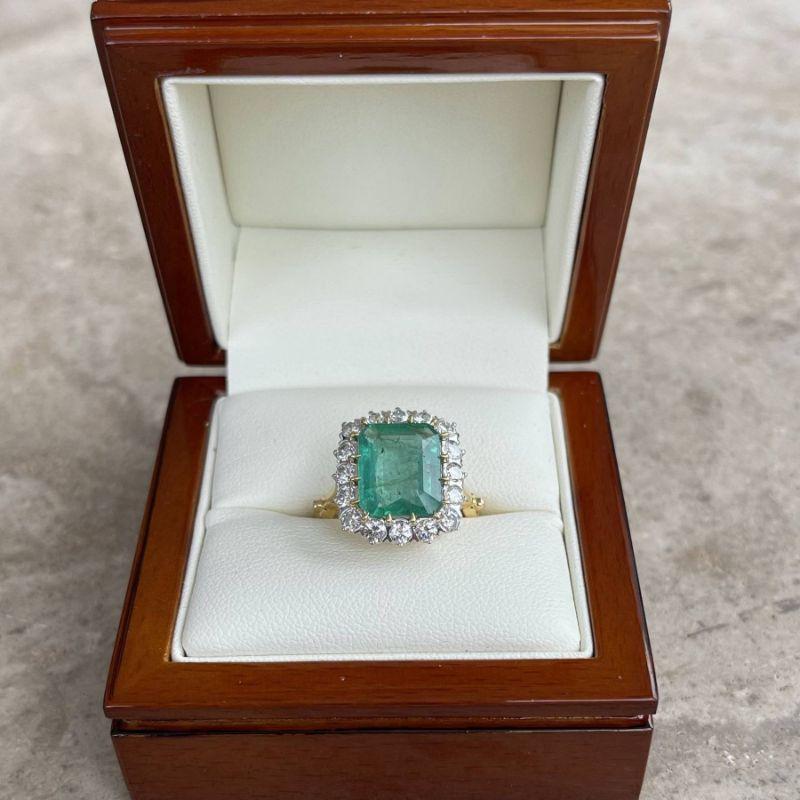 For Sale:  Imperial Jewels 18ct Yellow Gold 4.22ct Emerald and Diamond Ring 7