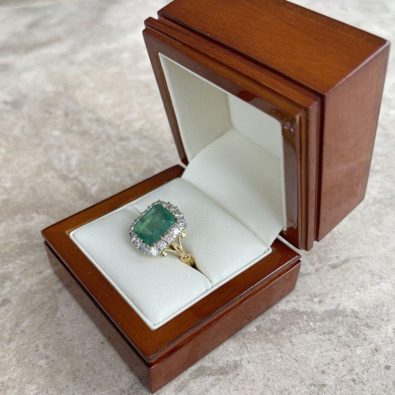 For Sale:  Imperial Jewels 18ct Yellow Gold 4.22ct Emerald and Diamond Ring 9