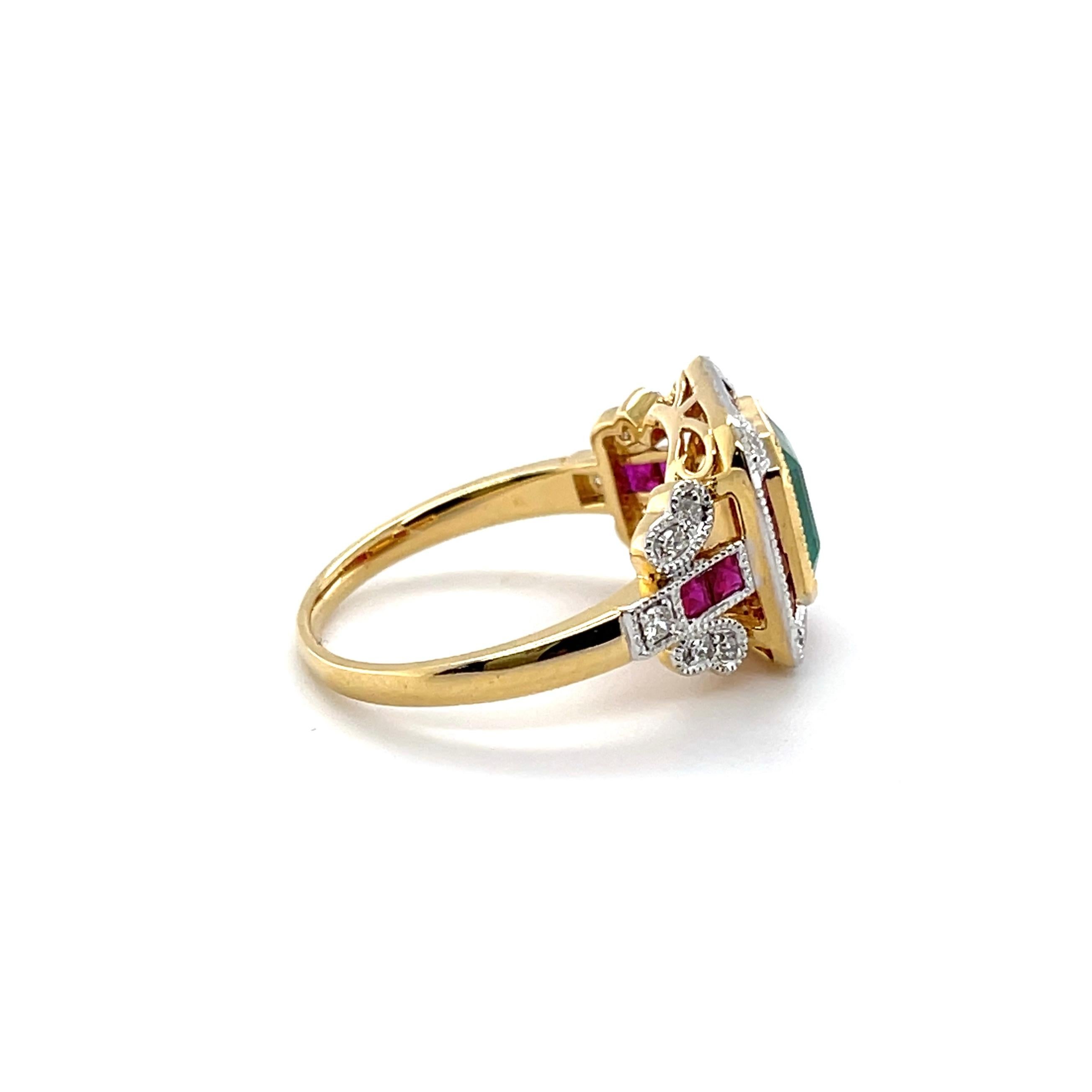 For Sale:  Imperial Jewels 18ct Yellow Gold Colombian Emerald and Ruby Ring 2