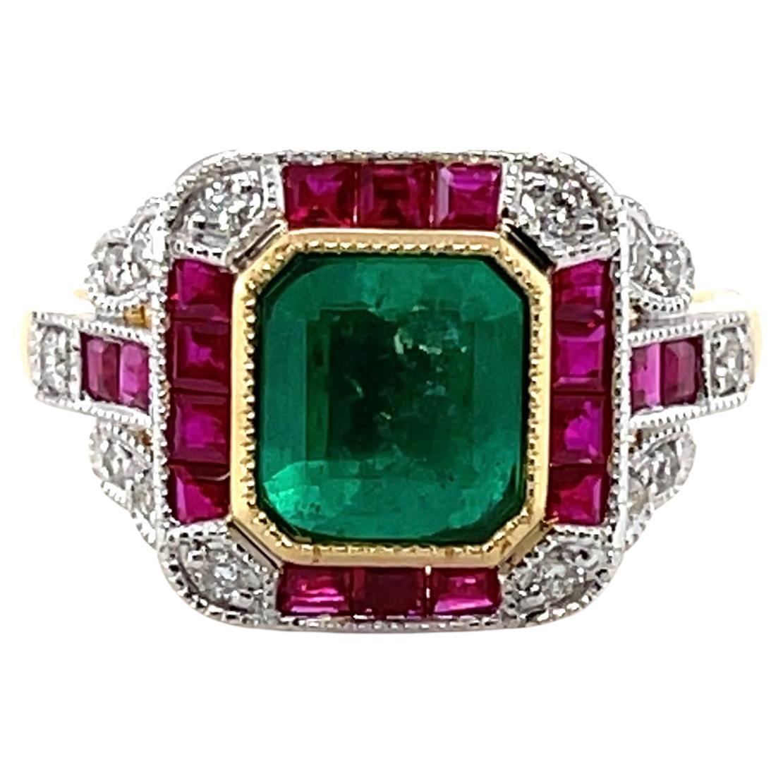 For Sale:  Imperial Jewels 18ct Yellow Gold Colombian Emerald and Ruby Ring