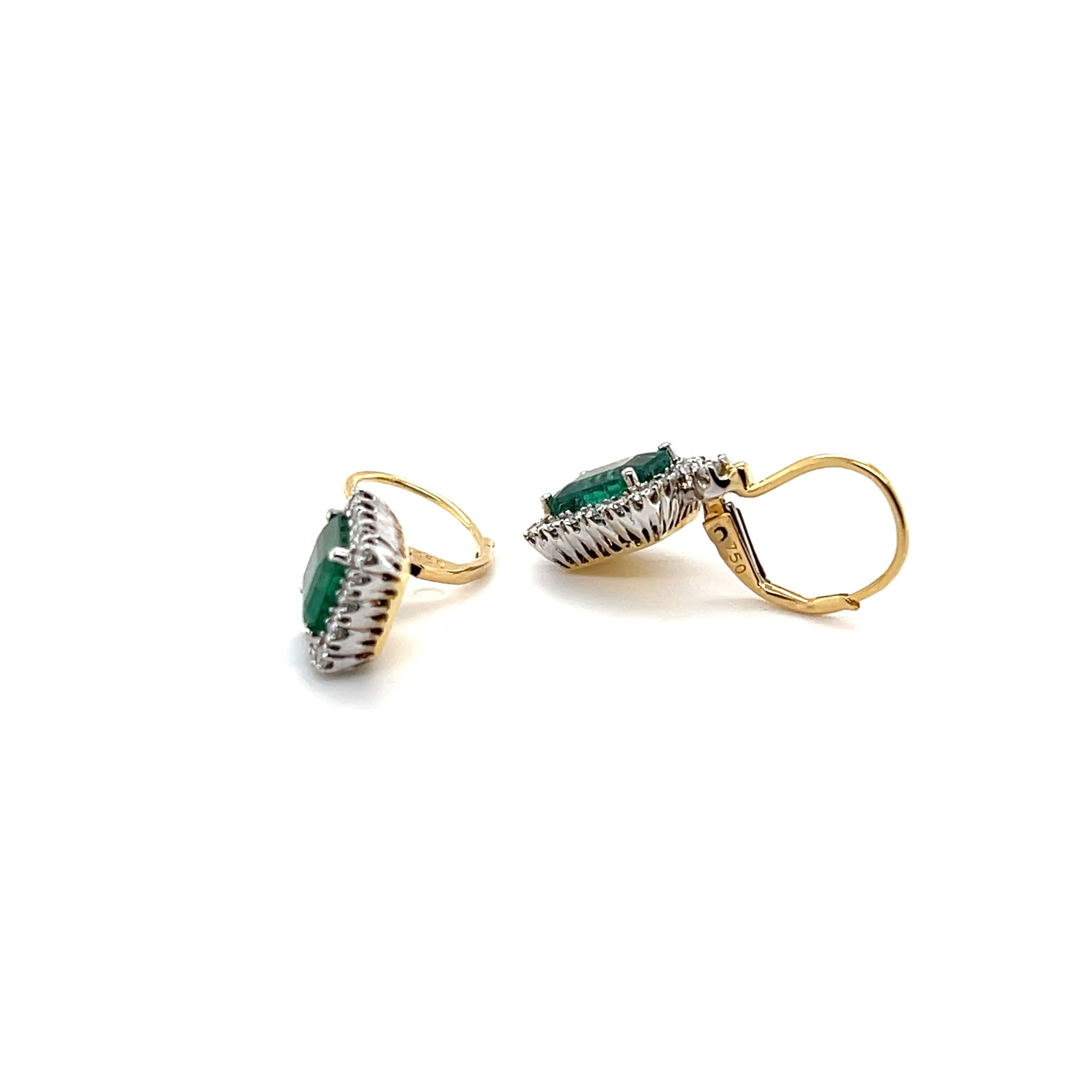 Women's Imperial Jewels 18ct Yellow Gold Emerald and Diamond Earrings For Sale